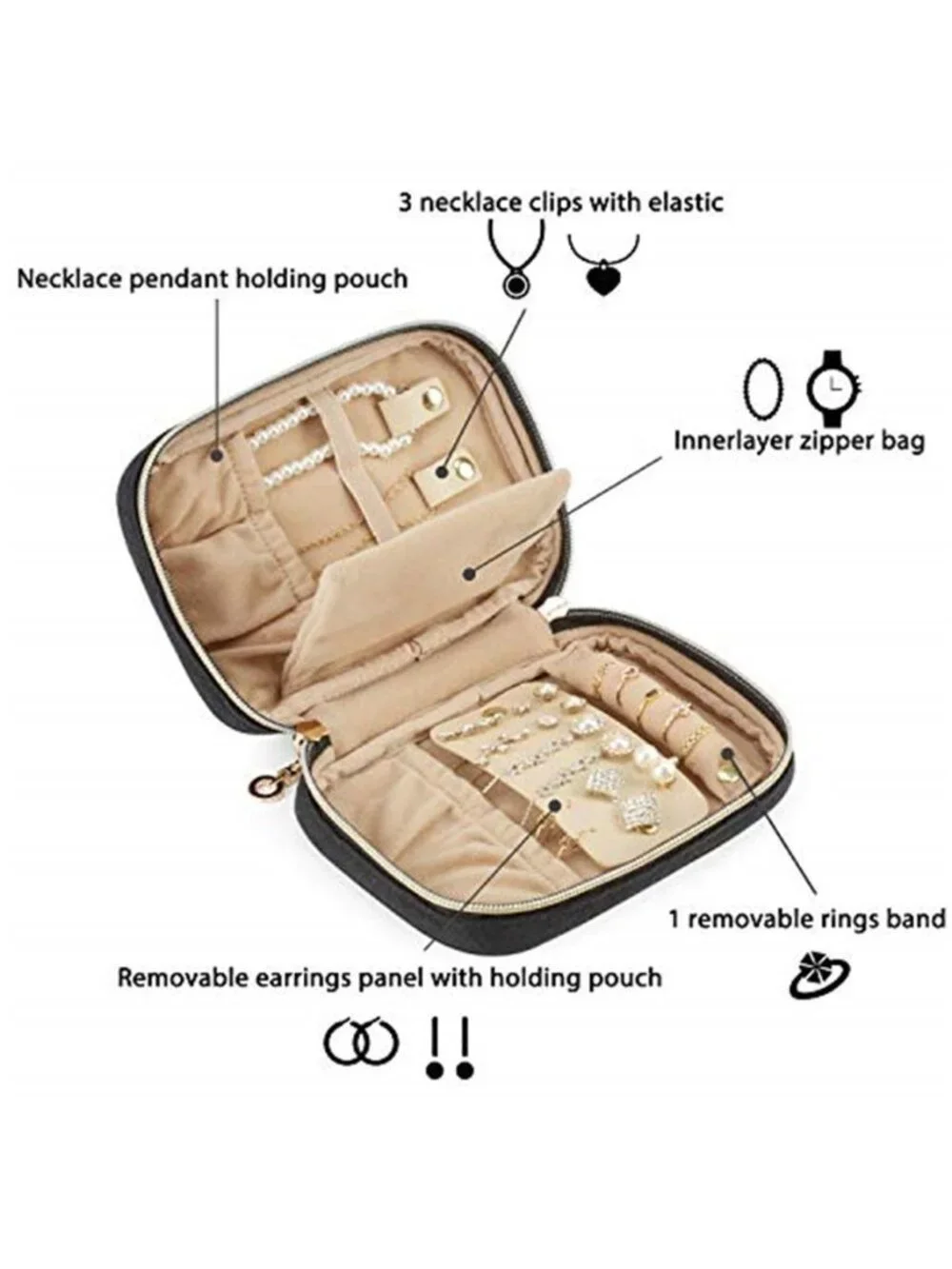Womens Travel Jewelry Organizer Case Small Roll Bag Rings Earrings Necklace Set